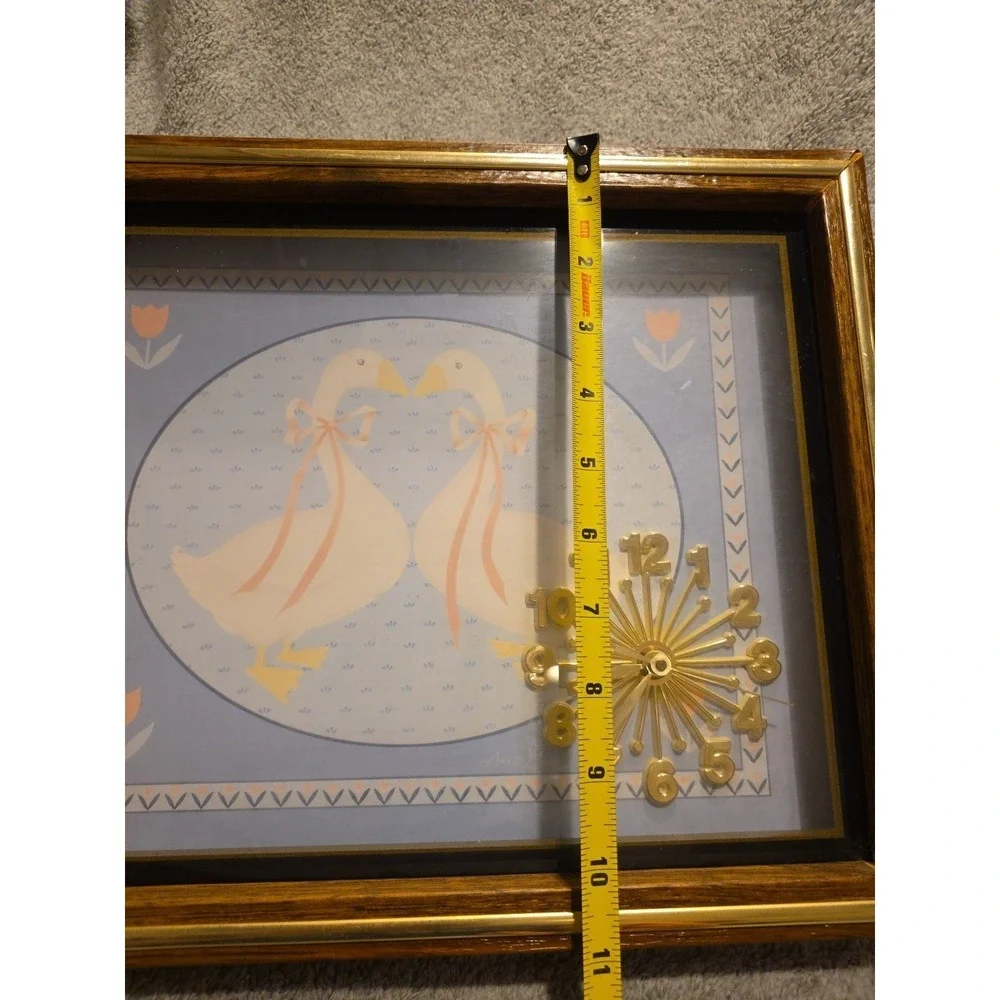 Dynasty Quartz Clock Wood Frame Country Blue Geese Vintage Wall Clock Cottage